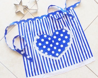 SALE - Chic Retro Hostess Apron, 1950's Rockabilly Style striped apron with Polka Dot Lace Heart Pocket, Women's Kitchen Tea Baking Apron