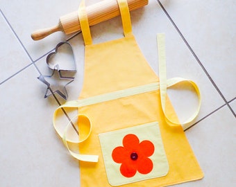 Butterbeans Cafe's Poppy's apron, yellow/orange kids & toddlers lined play baking apron, Nickelodeon pocket apron, Halloween/Birthday gift