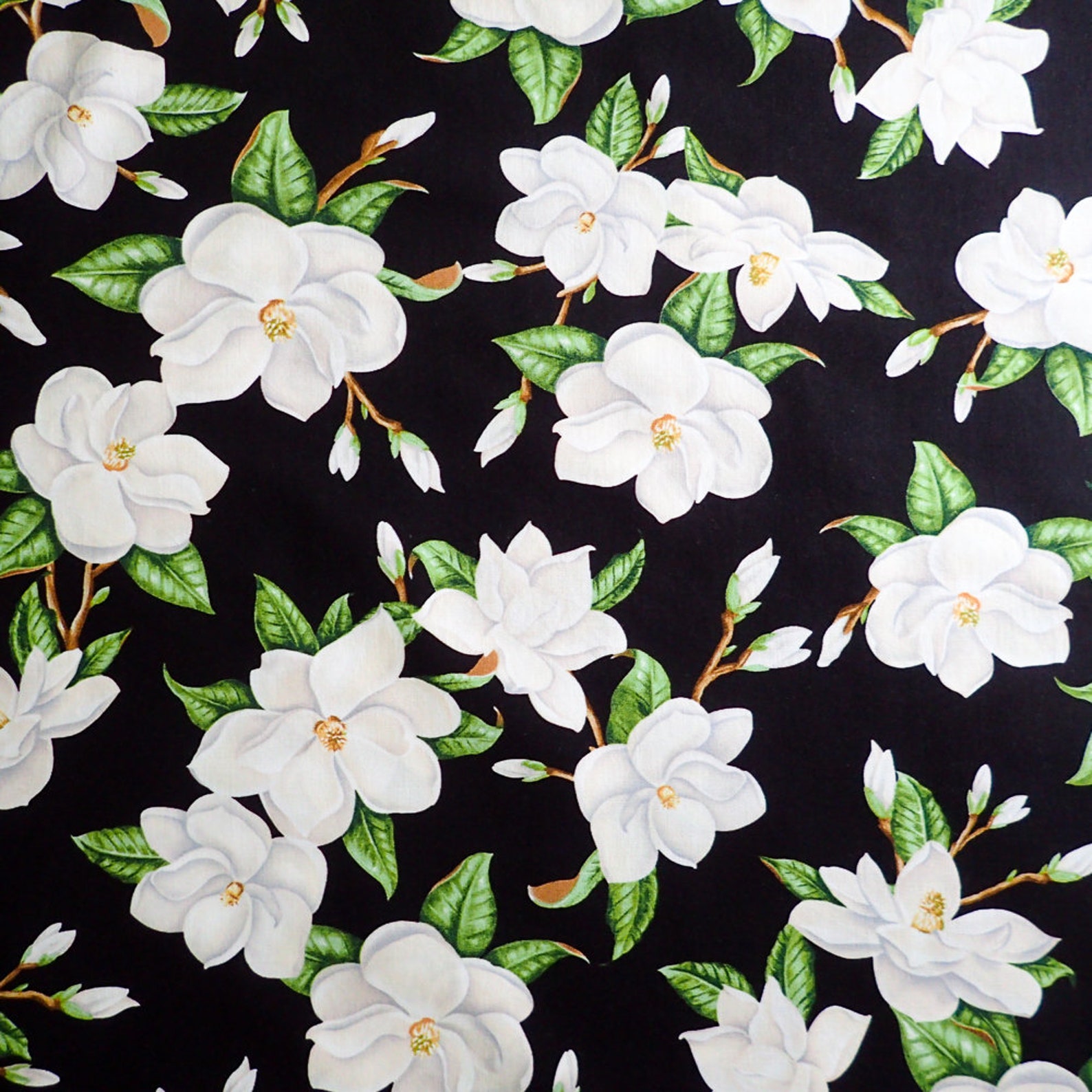 Magnolia Cotton Fabric Magnolia Flowers allover pattern print Etsy