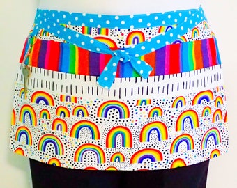 Teacher Apron Rainbows, preschool vendor utility market apron, TK kindergarten day care appreciation & back to school, 6 pockets
