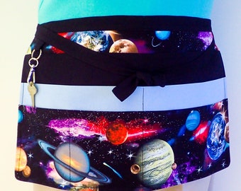 Solar System Teachers Apron, Elementary School Science, Vendors Utility Half Apron, planets/Outer Space, 6 pockets