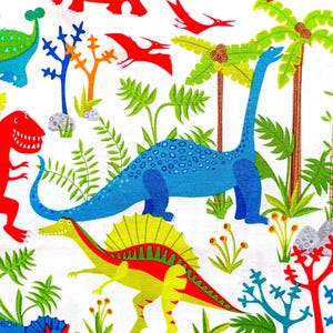 Jungle Dinosaurs Fabric by yard, Cotton Sewing Quilting Crafting Patchwork Clothing Material, 44 inch (112 cm) wide, Unit Price per 1/2 Yard