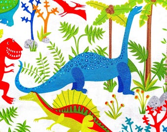 Jungle Dinosaurs Fabric by yard, Cotton Sewing Quilting Crafting Patchwork, 44 inch (112 cm) wide, Unit Price per 1/2 Yard, Free shipping