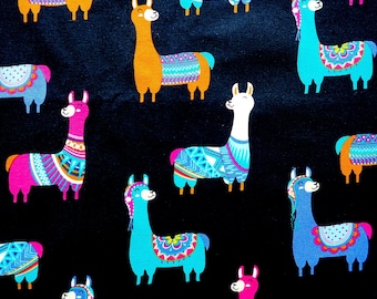 Llama Fabric Black by yard, Cotton Duck for Sewing Quilting Crafting Patchwork, 45 inch (114cm) wide, Unit Price per 1/2 Yard, Free shipping