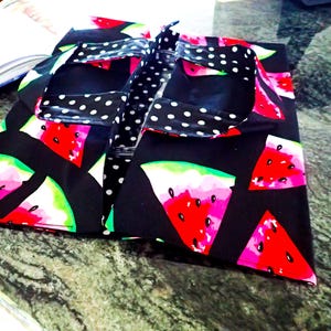 Pie Bag and Casserole Carrier, reusable & reversible Hot/Cold Tote for Quiche Cake Pizza, hot plate/dish caddy, Watermelons