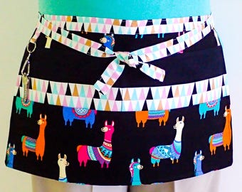 Teachers Apron Llamas, preschool day care kindergarten teacher appreciation, vendors utility market half apron, 6 pockets