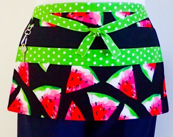 Teachers Apron Watermelons, preschool utility market vendor waitress waist apron, kindergarten teacher appreciation, 6 pockets