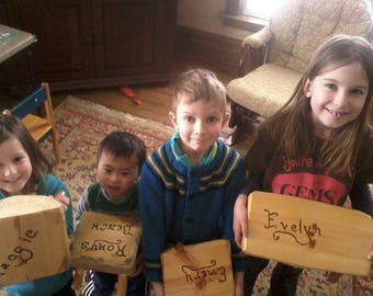 Monogrammed Rustic Pine Children's Benches.