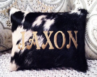 Personalized Initial Cowhide Pillow Custom Cowhide Pillow Monogram Letter Cowhide Pillow Embroidered Cowhide Pillow Nursery Decor Baby Gift