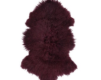 Garnet Sheepskin Rug Burgundy Sheepskin Throw Bordeaux Tibetan Sheepskin Rug Tibetan Sheepskin Throw Rug Rustic Home Decor New Home Gift