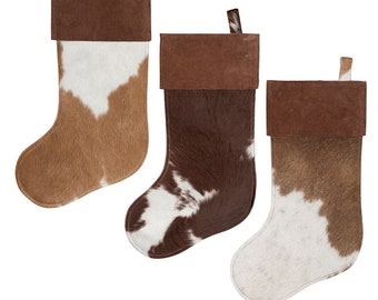 Cowhide Christmas Stocking Cowhide Stocking Leather Hide Christmas Stocking Cowhide Christmas Decor Cowhide Christmas Decorations