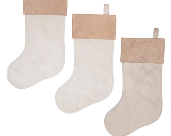 Off White Cowhide Christmas Stocking Cowhide Stocking Leather Hide Christmas Stocking Cowhide Christmas Decor Cowhide Christmas Decorations