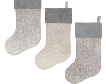 Gray Cowhide Christmas Stocking Grey Cowhide Stocking Leather Hide Christmas Stocking Cowhide Christmas Decor Cowhide Christmas Decorations