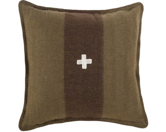 Vintage Swiss Army Pillow Retro Swiss Army Throw Pillow Green Swiss Army Wool Blanket Pillow Rustic Home Decor