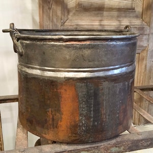 Antique Copper Pot Vintage Copper Kettle Antique Copper Metal Cauldron Wrought Iron Handle Pot Rustic Home Decor