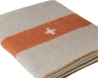 Vintage Swiss Army Wool Blanket Retro Swiss Army Throw Blanket Orange Gray Swiss Army Blanket Housewarming Gift