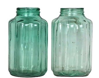 Vintage Hungarian Blue Glass Jar Vintage Clear Glass Flower Vase Cookie Jar Dog Treat Jar Stash Jar Candy Jar Farmhouse Decor