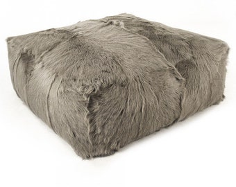 Gray Goat Hide Ottoman Gray Goat Fur Ottoman Grey Leather Hide Floor Cushion Scandinavian Decor