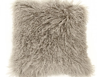 Almohada de piel de oveja gris, almohada decorativa de piel de oveja gris, almohada de piel de cordero mongol gris, almohada de piel de oveja mongol gris, almohada decorativa de piel de oveja