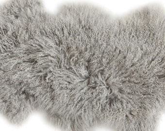 Alfombra de piel de oveja mongola gris, lujosa manta de piel (35 x 20)
