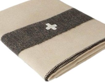 Vintage Swiss Army Wool Blanket Retro Swiss Army Throw Blanket Black Off White Swiss Army Blanket New Home Gift