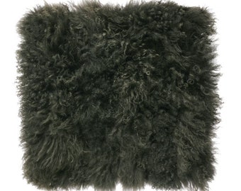 Funda de cojín de piel de cordero mongol gris carbón, 16 x 16, decoración bohemia