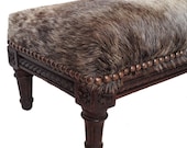 Cowhide Footstool French Louis XVI Stool Fur Stool Hand Carved Wood Stool 1700 Antique 18th Century Furniture Rare Vintage Piece