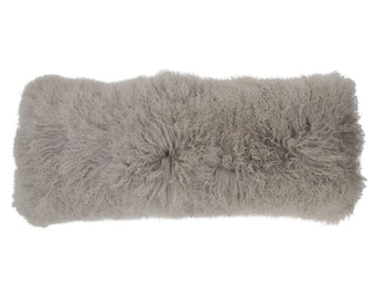 Gray Sheepskin Pillow Grey Mongolian Fur Pillow Gray Sheepskin Lumbar Pillow Grey Sheepskin Throw Pillow New Home Gift