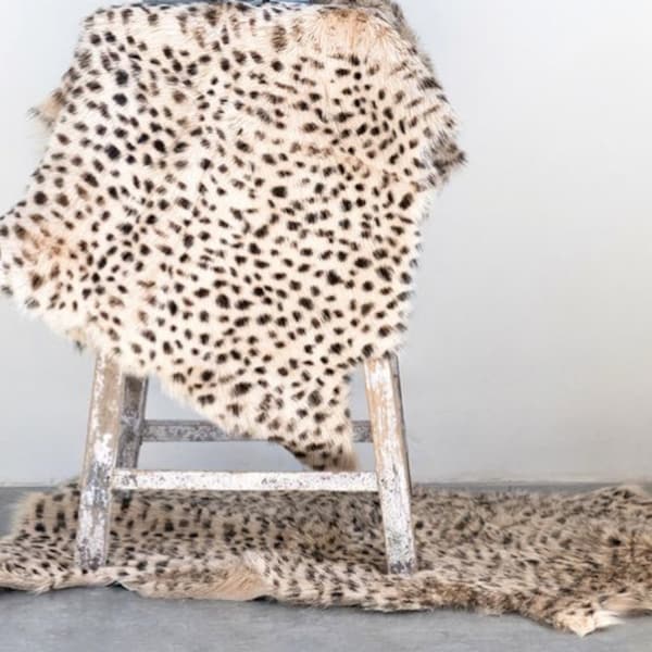 Snow Leopard Print Leather Hide Animal Print Goat Skin Leopard Goat Hide Mongolian Goat Fur Throw Rug Rustic Home Decor Farmhouse Decor