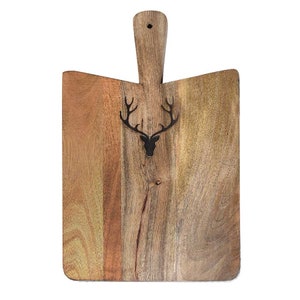 Wood Cutting Board Wedding Gift Stag Deer Head Charcuterie Board Deer Antler Cheese Board Metal Wood Cutting Board Gift for Him