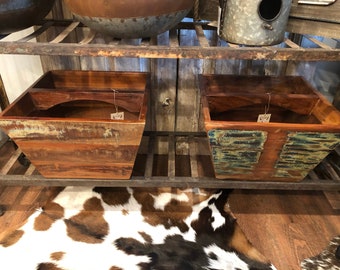 Reclaimed Wood Box: Distressed Painted Rustic Storage, 16x16x10