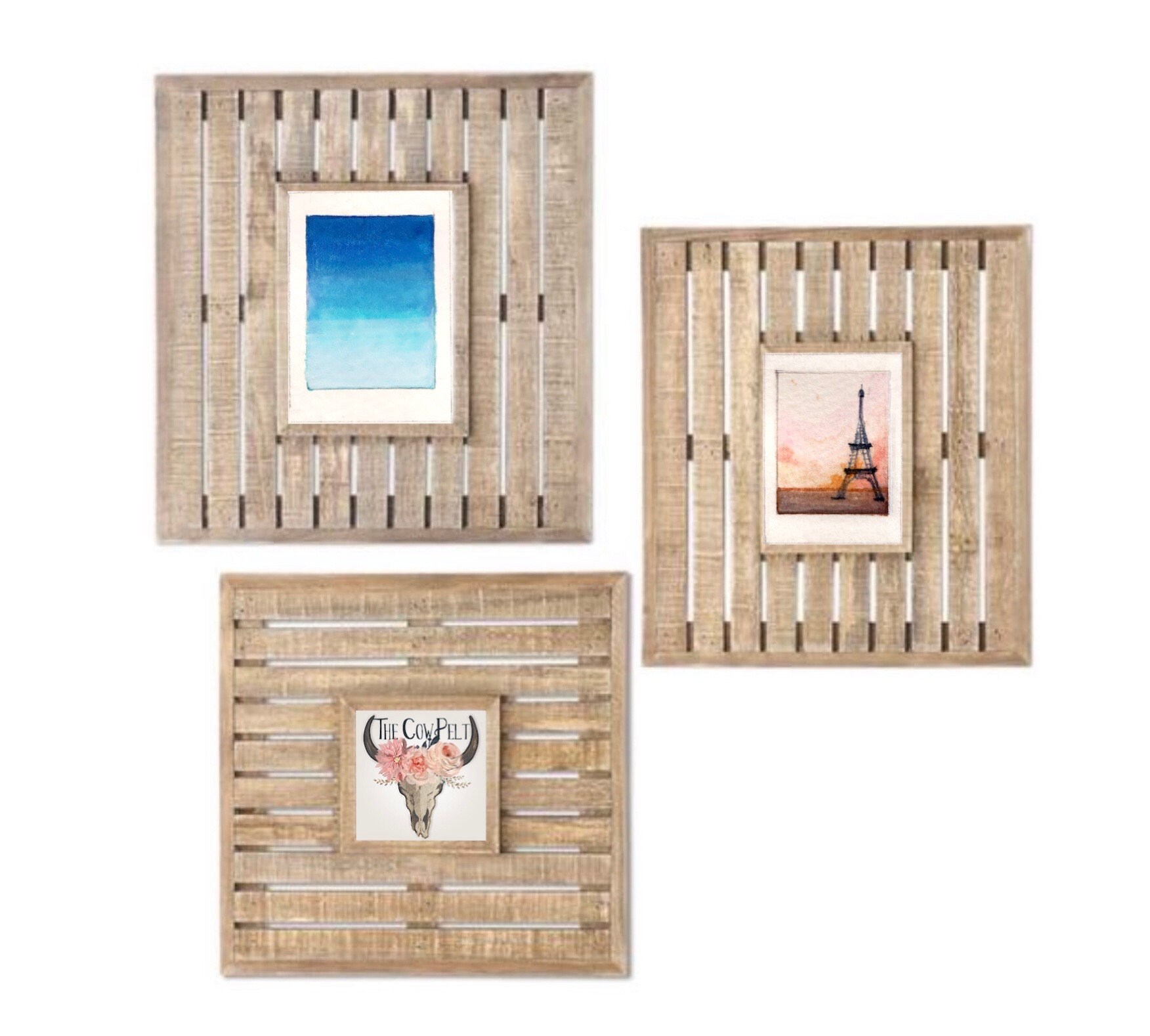 Wooden Lath Picture Frame Wall Art Rustic Wood Photo Frame Etsy