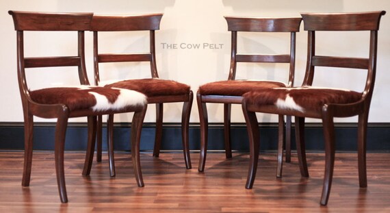 Cowhide Dining Chairs Black Walnut Wood Furniture Antique Etsy