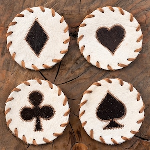 Playing Cards Cowhide Coasters Card Games Cowhide Coaster Set Set of Cards Cowhide Coasters Cowhide Leather Coaster Set New Home Gift