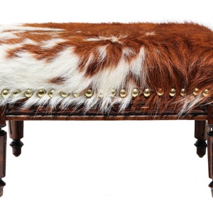 Antique French Louis XVI Stool Cowhide Footstool Cowhide Stool Cowhide Ottoman Unique Rare Vintage Hand Carved Wood Furniture