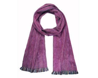 Pink Alpaca Stripe Scarf: Soft Brushed Knit, 78" x 12"