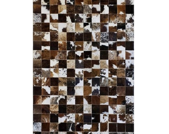 Braziliaans koeienhuid patchwork vloerkleed, rustiek woondecor (6 x 8 inch)