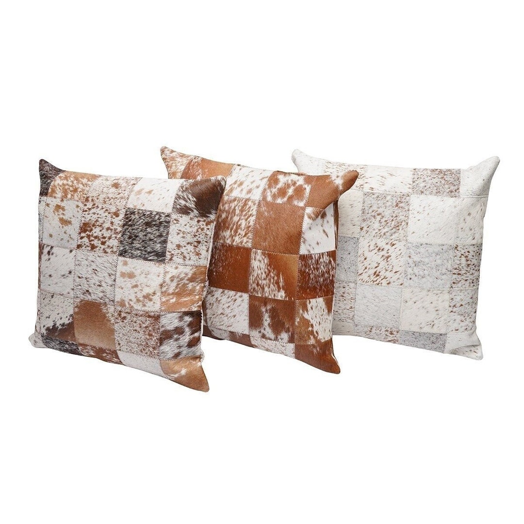 Brown and White Cowhide Patchwork Pillow Brown Patchwork Cowhide Pillow