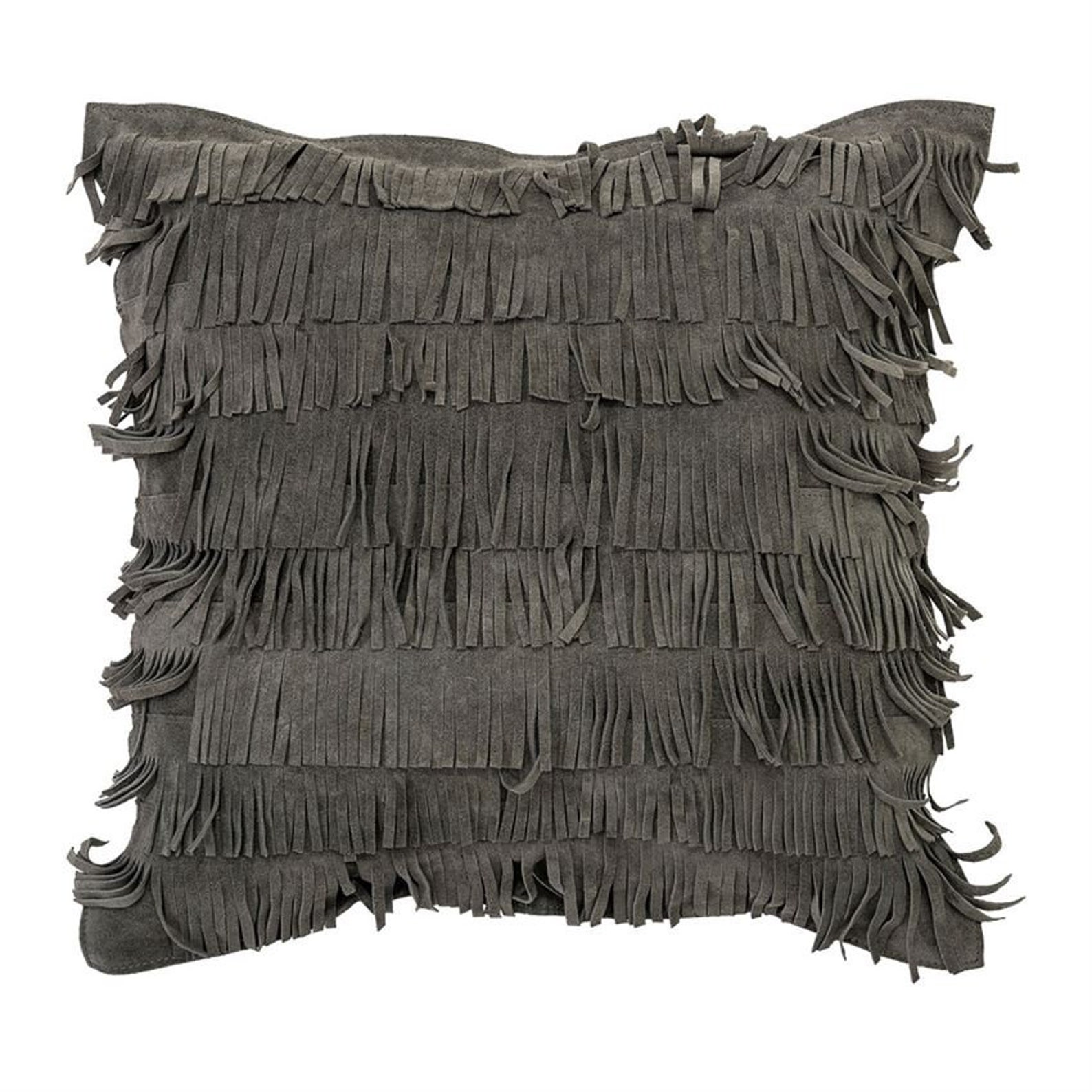 Gray Suede Fringe Pillow Grey Suede Fringe Throw Pillow Unique Etsy