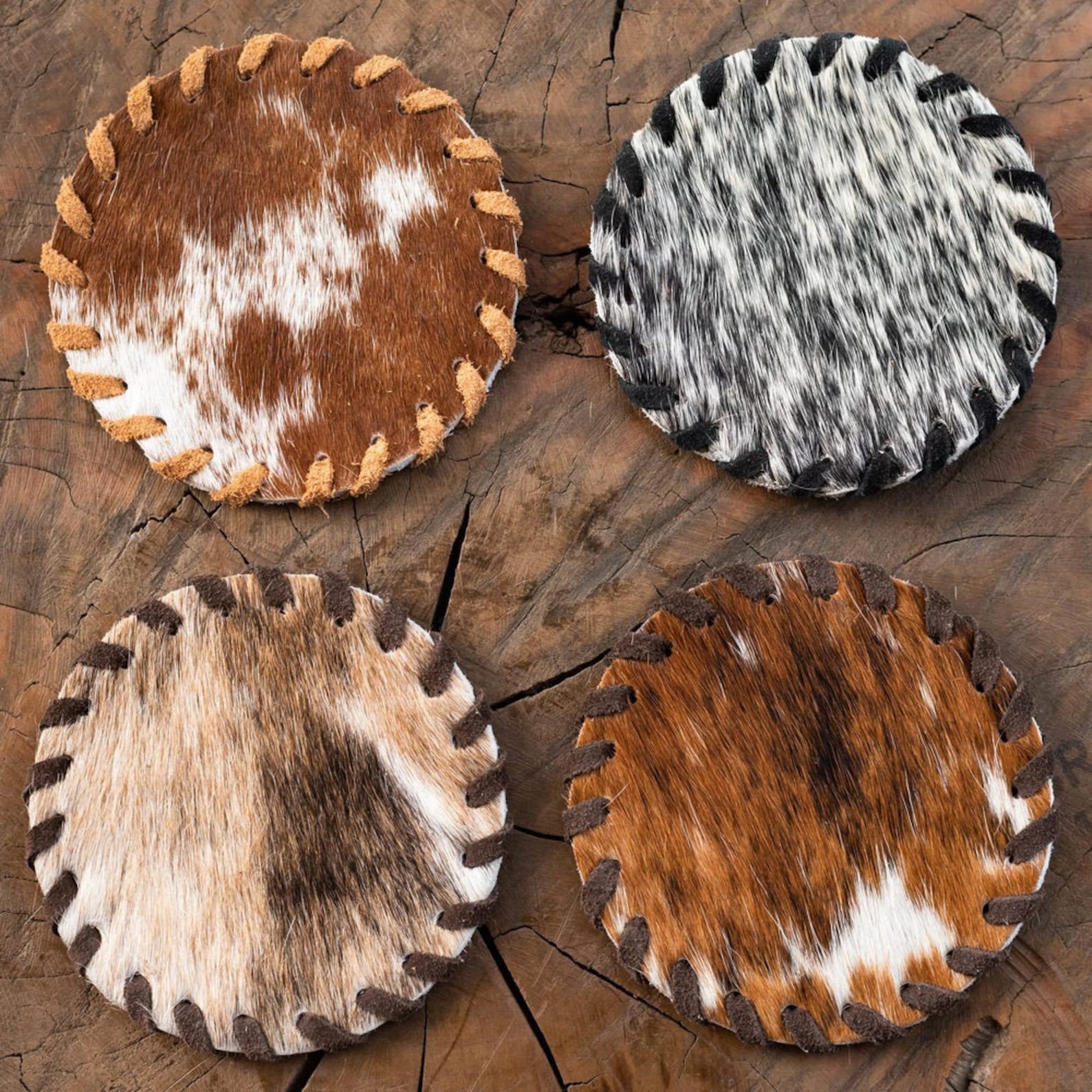 Cowhide Coasters Cowhide Coaster Cowhide Leather Coasters Etsy