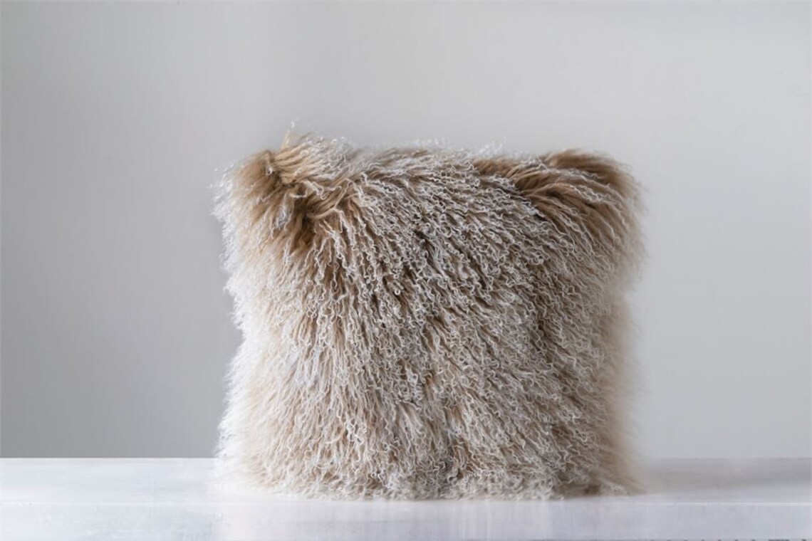 Tibetan Lamb Fur Pillow Natural Sheepskin Throw Pillow Rustic Etsy