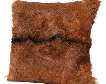 Natural Goat Hide Pillow Brown Goat Fur Pillow Brown Leather Hide Throw Pillow Rustic Home Decor Housewarming Gift for Her Gift for Him