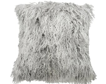 Grey Sheepskin Pillow Gray Sheepskin Throw Pillow Grey Sheepskin Lumbar Pillow Gray Lamb Fur Pillow Farmhouse Decor