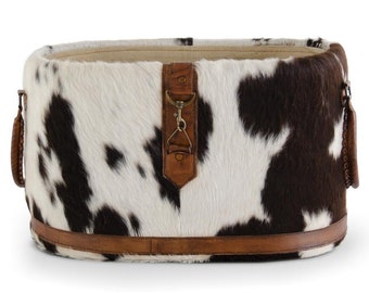 Cowhide Basket Leather Hide Basket Cowhide Magazine Holder Cowhide Storage Basket New Home Gift for Her Gift for Him