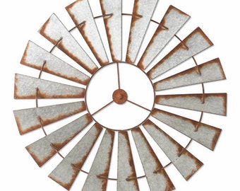 Rustic Metal Windmill Wall Decor, 58" Distressed Farmhouse Hanging