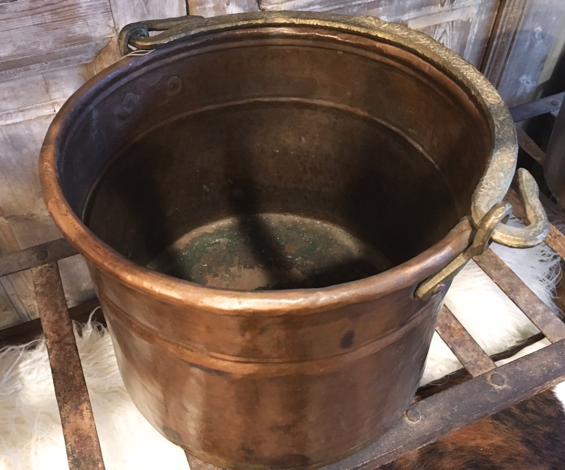 Farmhouse Vintage Copper Pot or Kettle, Brass Handles Portugal Metalutil  #39155