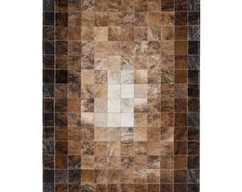 Gestroomd koeienhuid patchwork vloerkleed: Braziliaans leer, 3 x 5 inch