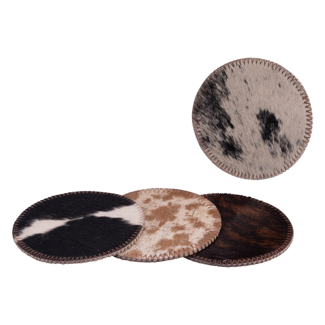 Cowhide Coasters Cowhide Coaster Set Cowhide Leather Coasters Cowhide