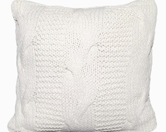 Chunky Knit Pillow Natural Knitted Throw Pillow White Danish Hygge Home Decor Bohemian Boho Decor