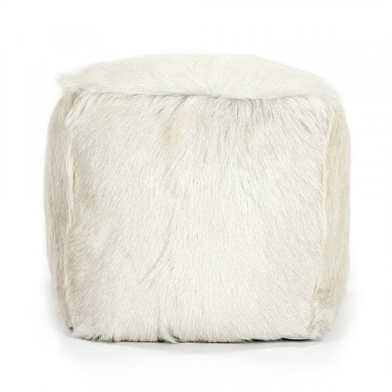 White Goat Fur Pouf White Goat Hide Pouf Ottoman White Goat